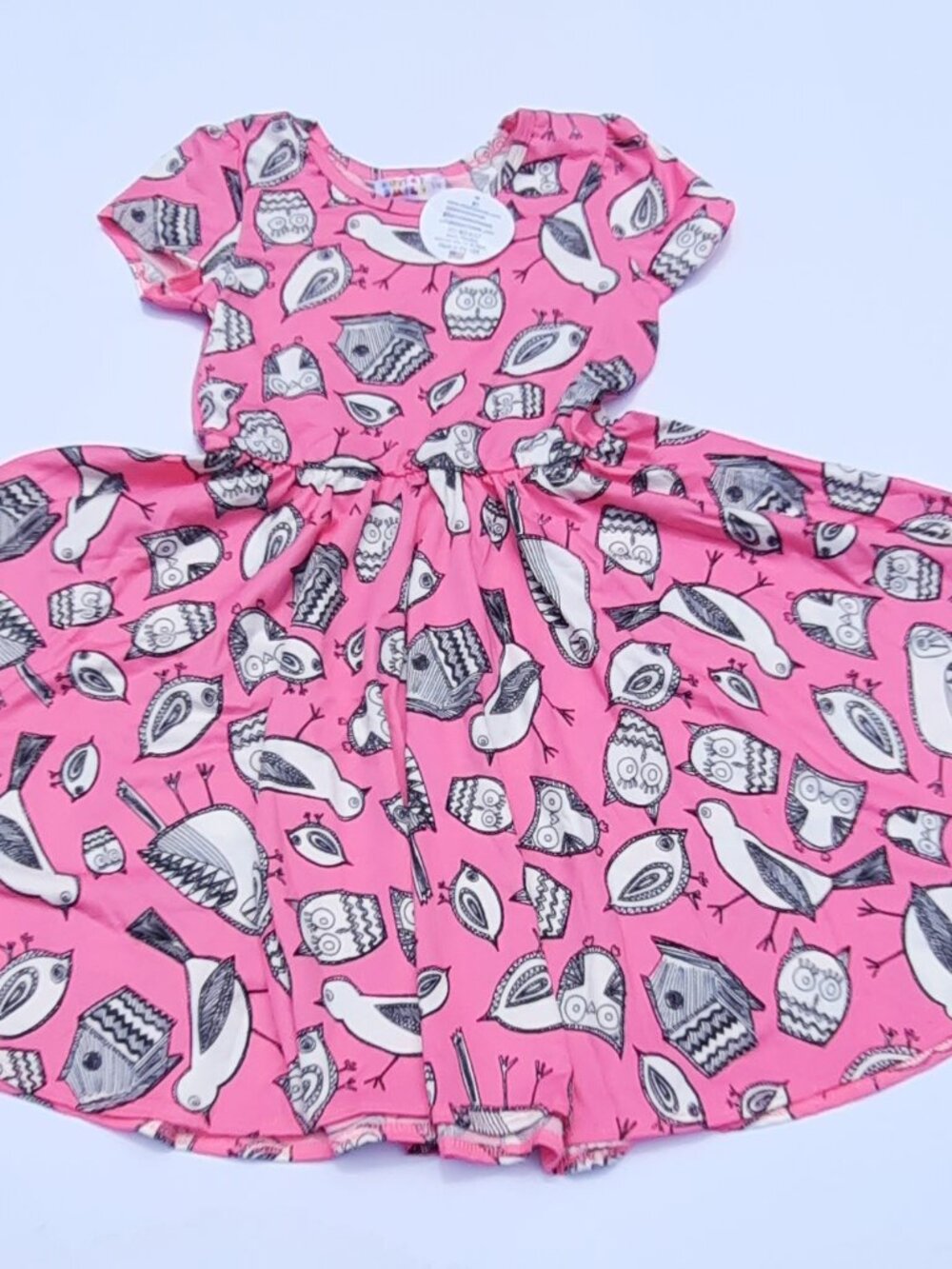 NWT Dot Dot Smile Twirl Dress Girls 5/6 Pink Birds Owls Cap Sleeve USA